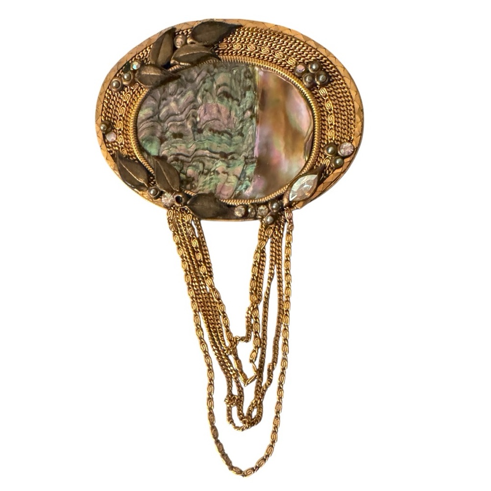 VTG PENDANT or PIN CHAMPAGNE GOLD Marena HDM Germany 18K GP Abalone Crystals